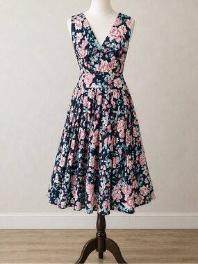 DIVA DOLLZ Fit & Flare Midi Dress M Cotton Floral Retro Pinup Rockabilly Boho